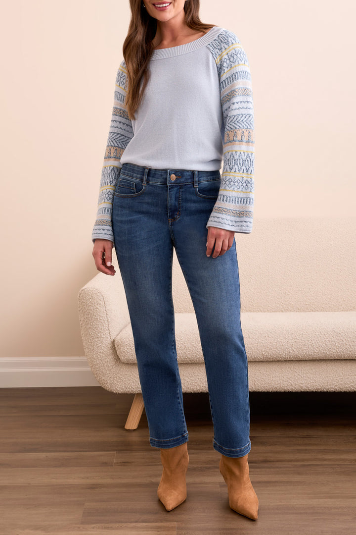Tribal Audrey Mid Rise Straight Crop Jeans in Faded Blue