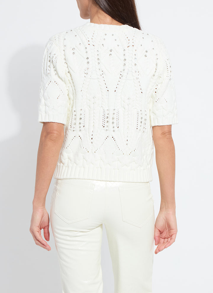 Lysse Hadley Cozy Short Sleeve Embellished Cable Sweater in Snow White