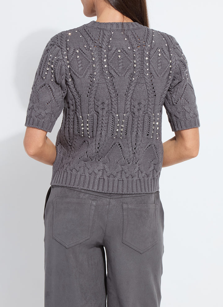 Lysse Hadley Cozy Short Sleeve Embellished Cable Sweater in Grey