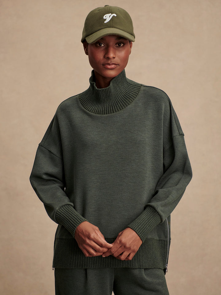 Varley Barker High-Neck Sweat in Olive Marl