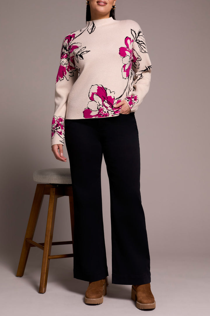 Tribal Long Sleeve Funnel Neck Sweater in Pink Flambe