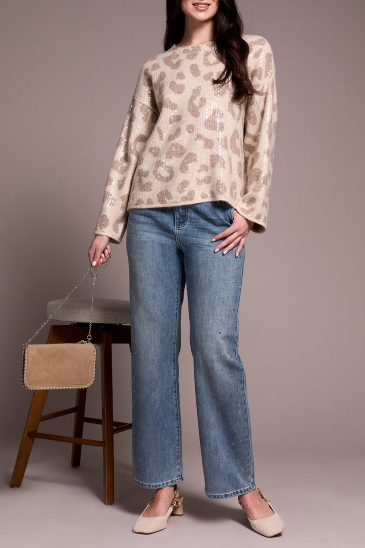 Tribal Long Sleeve Sequin Sweater in Sandstone