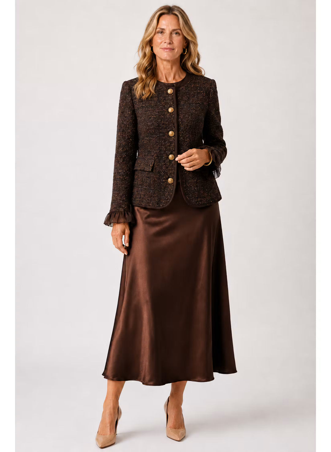 The Faith Tweed Button Jacket in Cocoa Multi