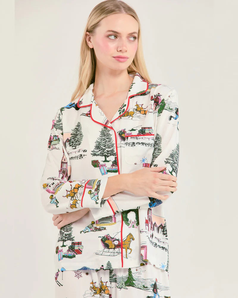 Holiday Toile Long Sleeve Pajama Pants Set