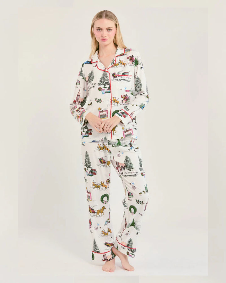 Holiday Toile Long Sleeve Pajama Pants Set