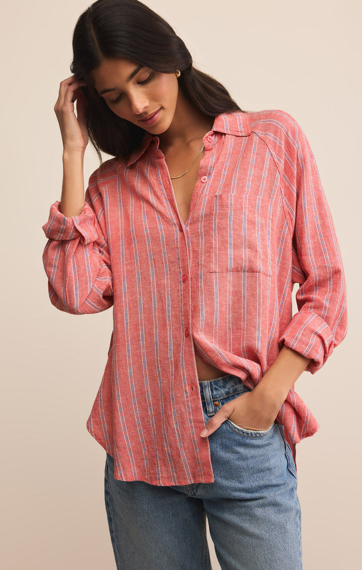 Z Supply Perfect Linen Stripe Top in Persimmon