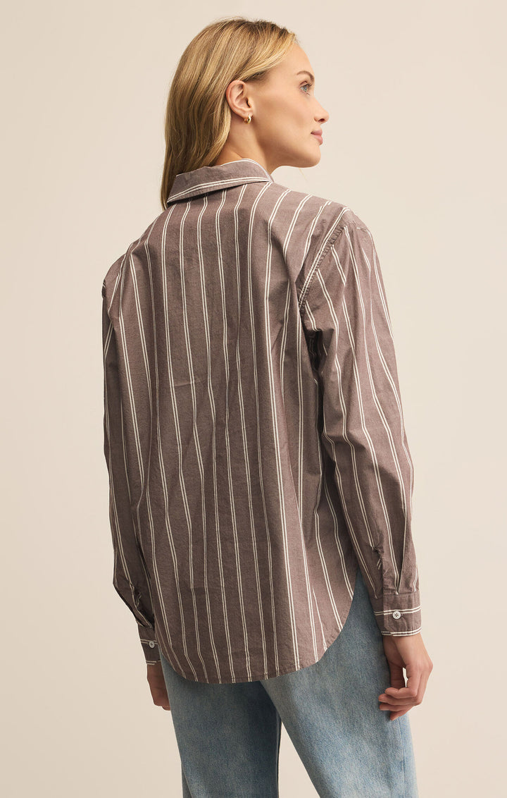 Z Supply Seaport Striped Poplin Shirt in Sandalwood