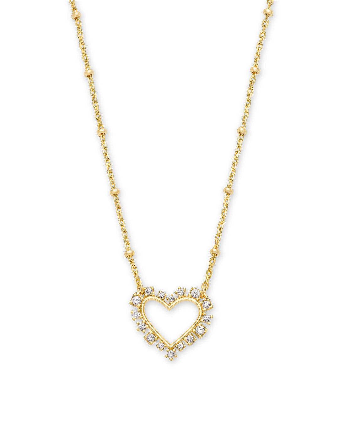 Kendra Scott Ari Heart Crystal Pendant Necklace in Gold White Crystal