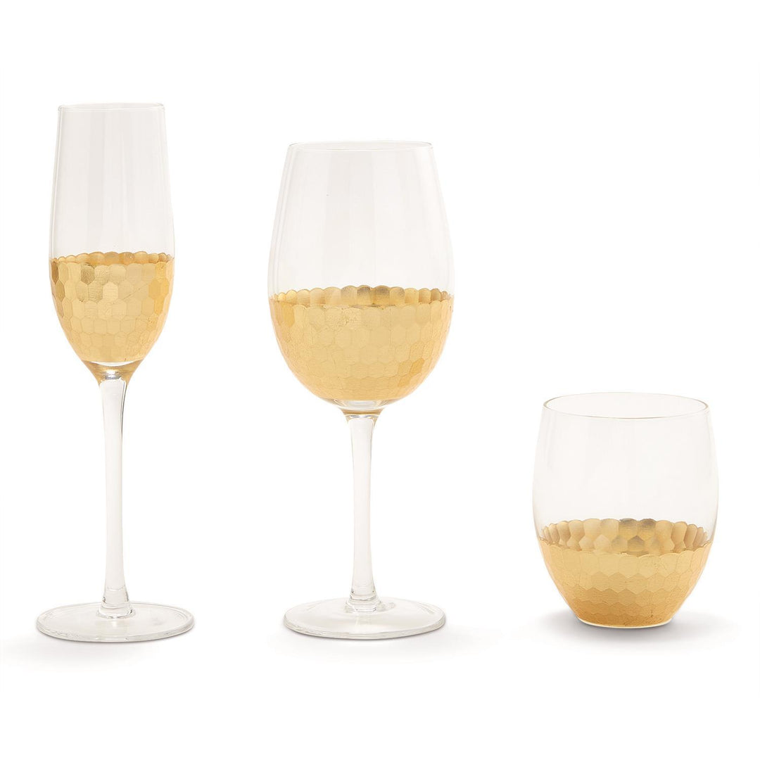 Two's Company Gold Faceted Stemless Wine Glass