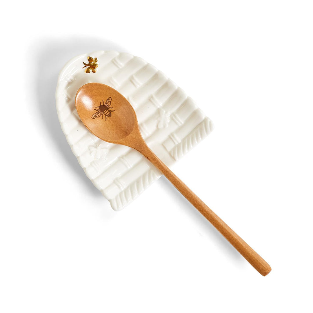 Bee Skep Spoon Rest with Wooden Spoon