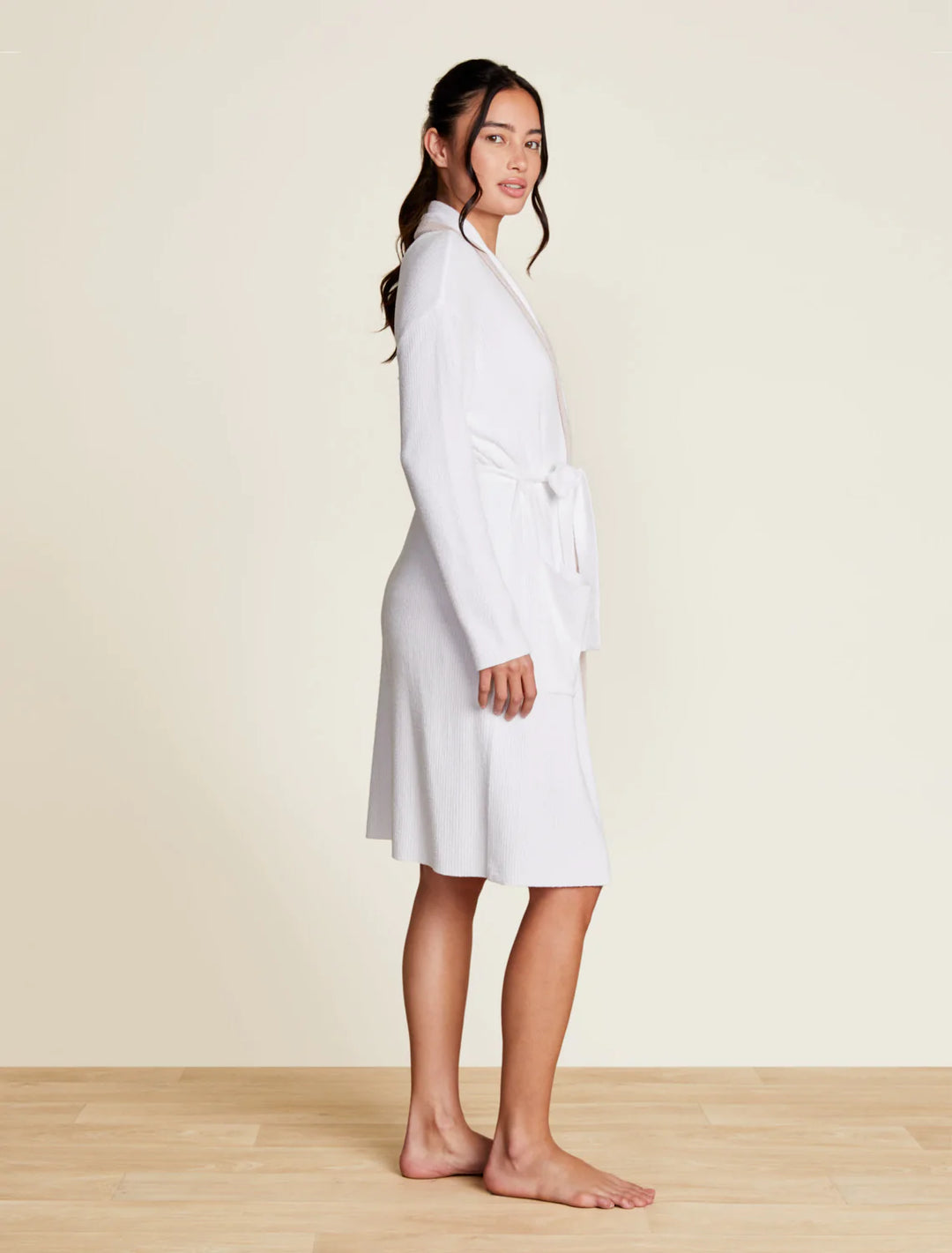 Barefoot Dreams CozyChic Ultra Lite® Tipped Ribbed Short Robe in Sea Salt