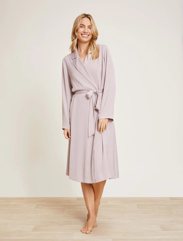 Barefoot Dreams Washed Satin Notch Collar Robe In Feather