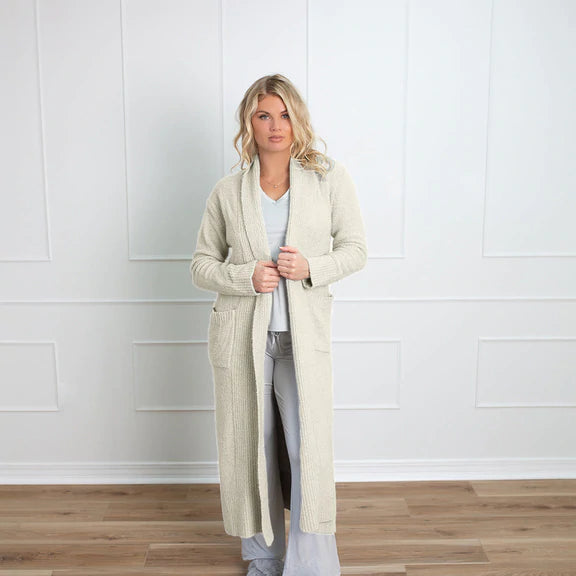 FACEPLANT BAMBOO PLUSH™ LONG CARDIGAN ROBE-IVORY