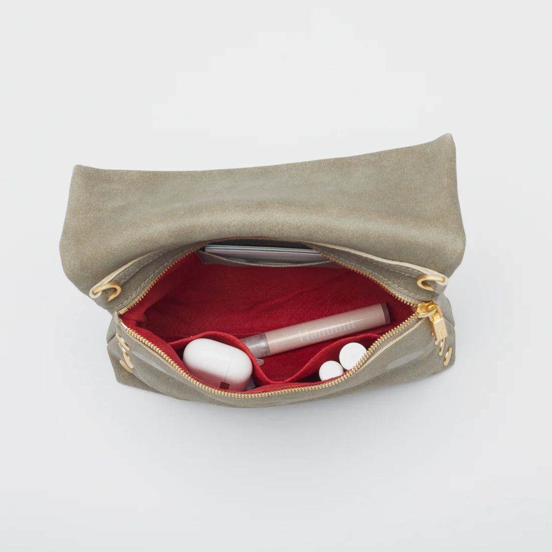 Hammitt VIP Med Zippered Leather Crossbody Clutch in Pewter Brushed Gold