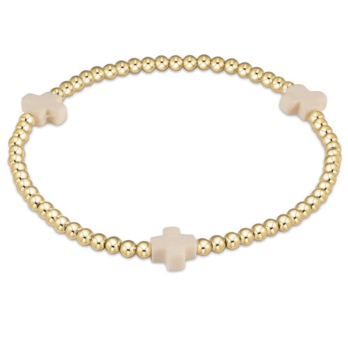 Enewton signature cross gold pattern 3mm bead bracelet - off white