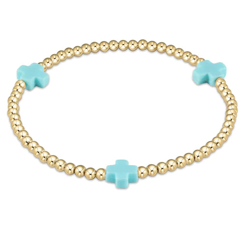 Enewton signature cross gold pattern 3mm bead bracelet - turquoise