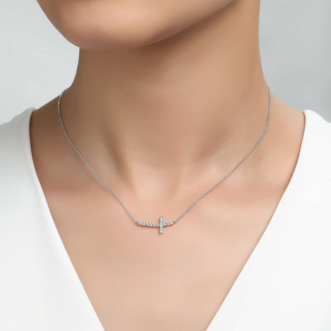 Lafonn Sideways Curved Cross Necklace