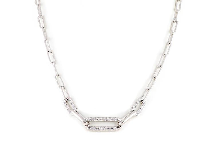 John Medeiros Diamante Three Link Pavé Center Necklace in Silver