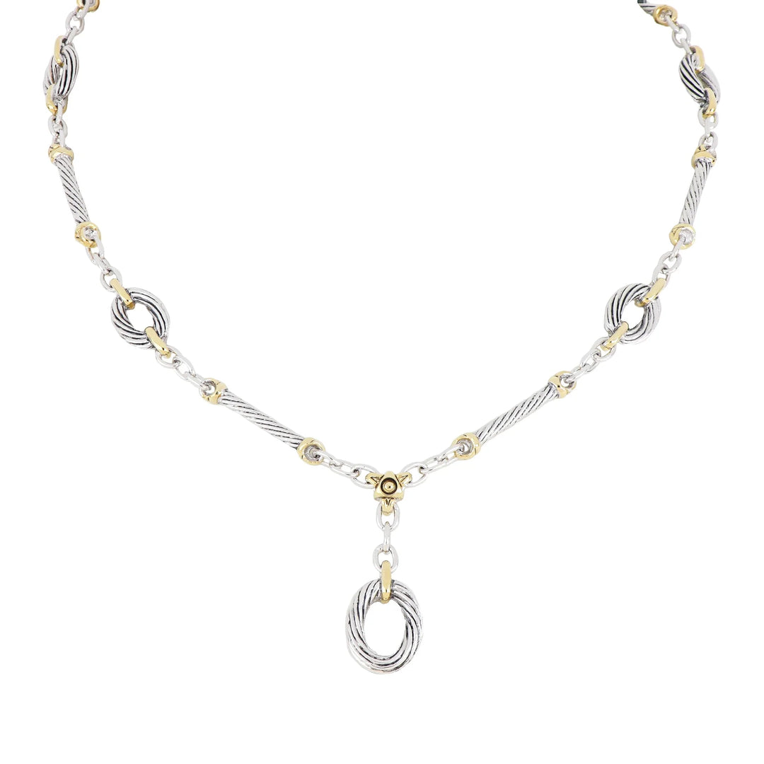 John Medeiros Cordão Oval Seven Station Necklace Two Tone 18-20"