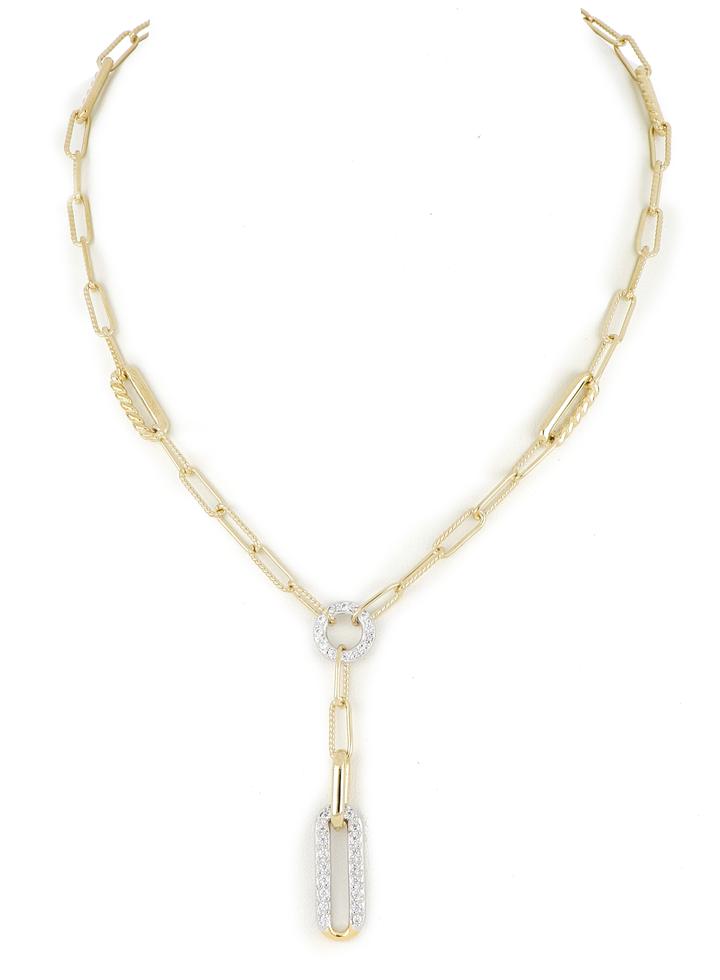 John Medeiros Diamante Circle with Pavé Link Y Necklace in Gold