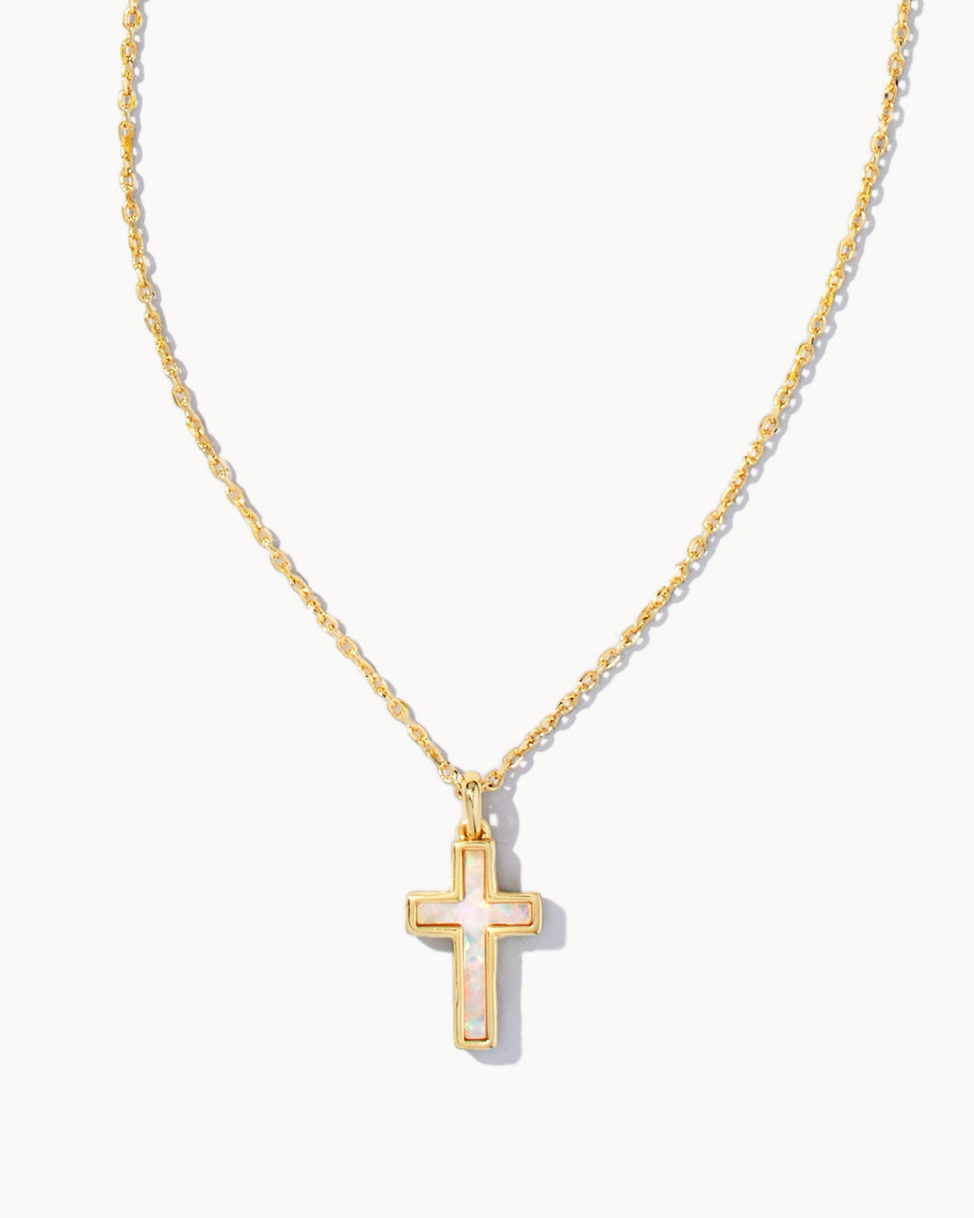 Kendra Scott Cross Pendant Necklace in Gold White Opal
