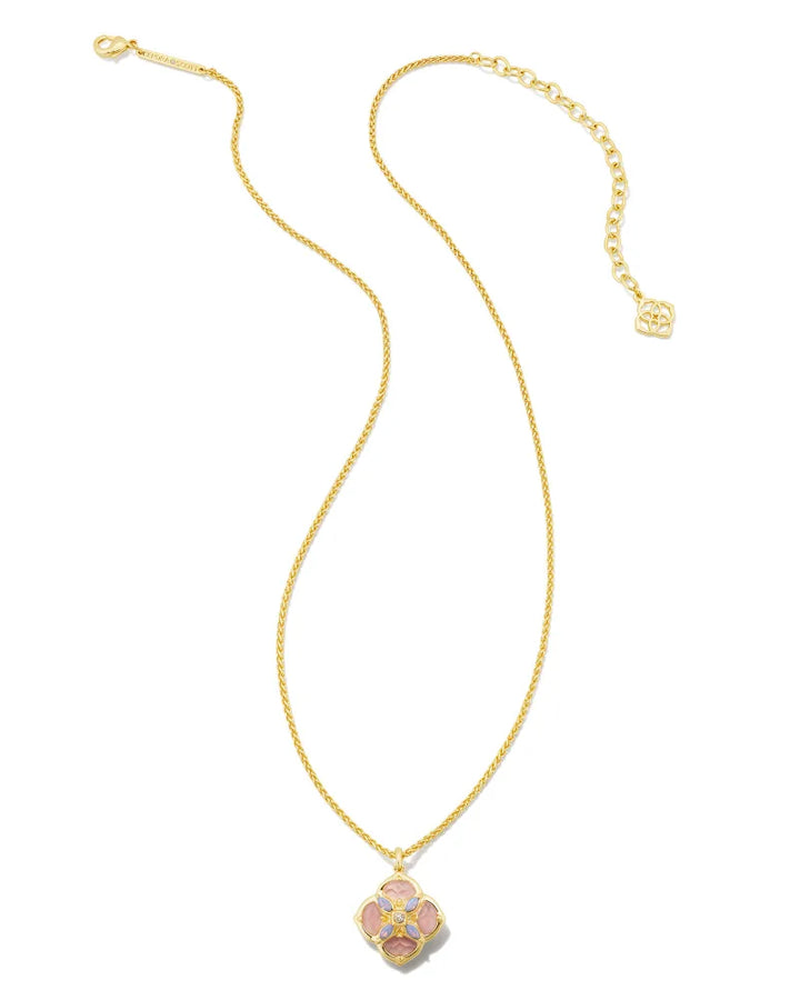 Kendra Scott Dira Stone Gold Short Pendant Necklace in Pink Mix