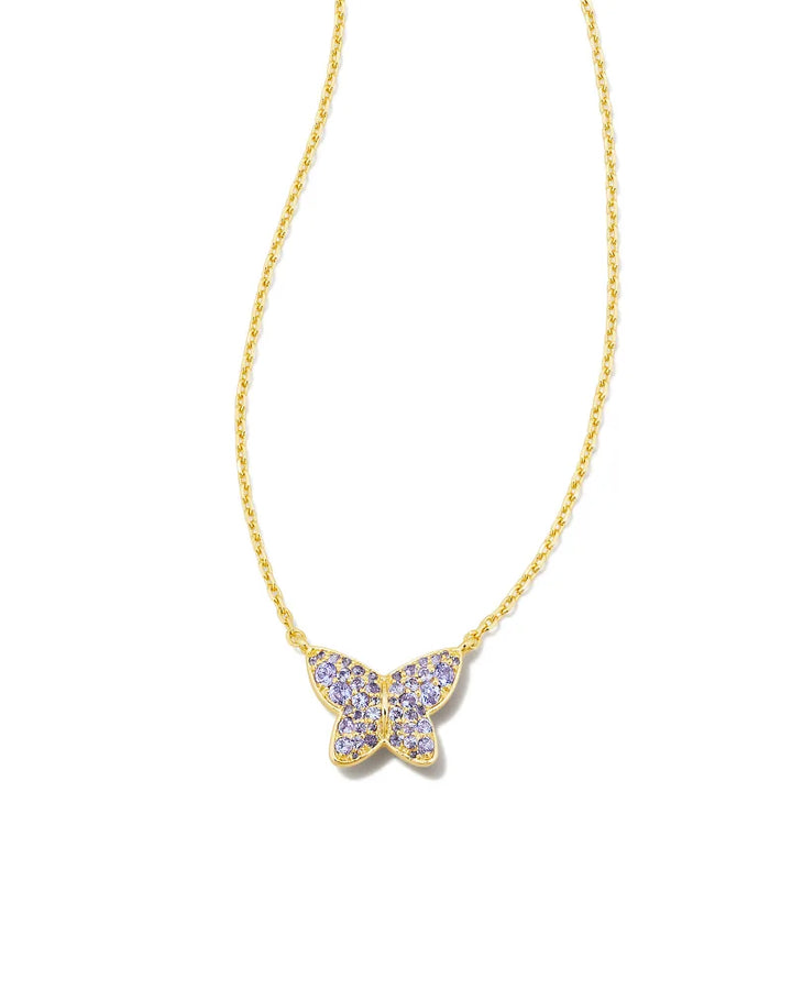 Kendra Scott Lillia Crystal Butterfly Gold Pendant Necklace in Violet Crystal