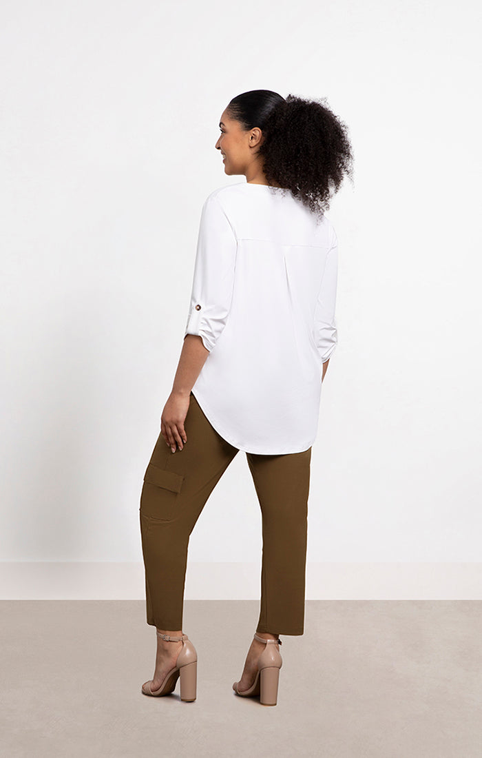 Sympli Quest Henley 3/4 Sleeve Top in White